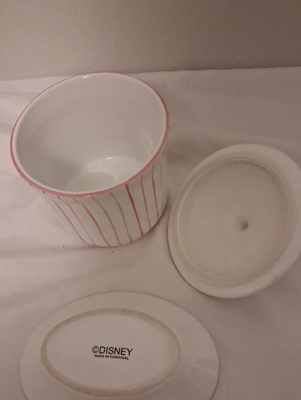 Disney White Ceramic Set with Pink Stripe Accents